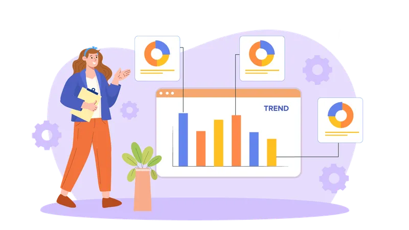 Woman presenting progress analytics  Illustration