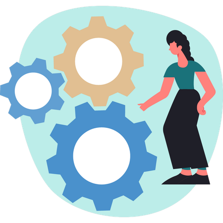 Woman presenting setting gears  Illustration