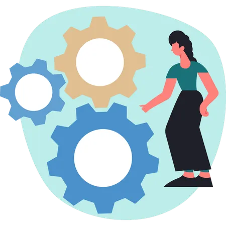 Woman presenting setting gears  Illustration