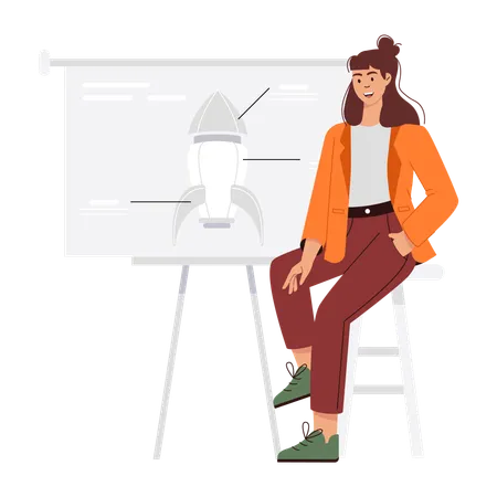 Woman Presenting Startup Plan  Illustration