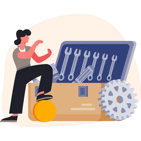 Woman  presenting toolbox  Illustration