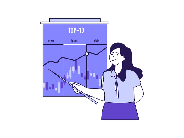 Woman presenting top crypto coins  Illustration