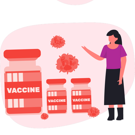 Woman presenting virus vaccine  Illustration