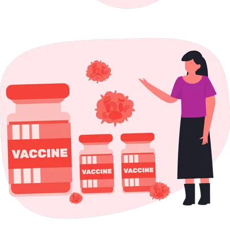 Woman presenting virus vaccine  Illustration