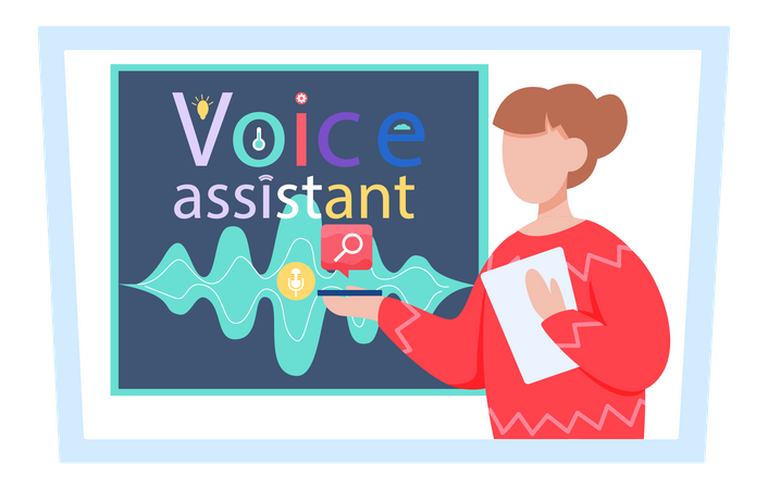 Woman presenting voice assistant service  Illustration