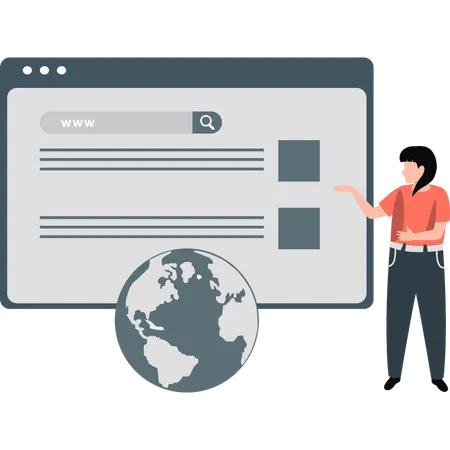 Woman presenting webpage search bar  Illustration