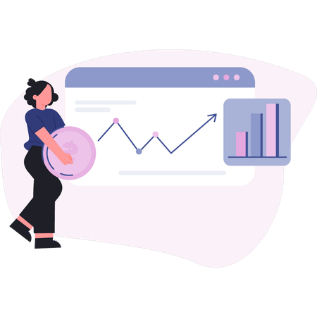 Woman presenting website graph  Illustration