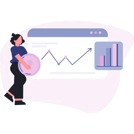 Woman presenting website graph  Illustration