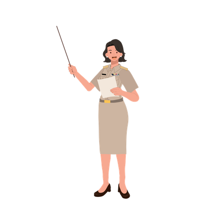 Woman presenting with stick  Illustration