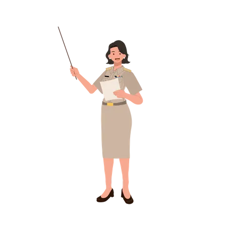 Woman presenting with stick  Illustration