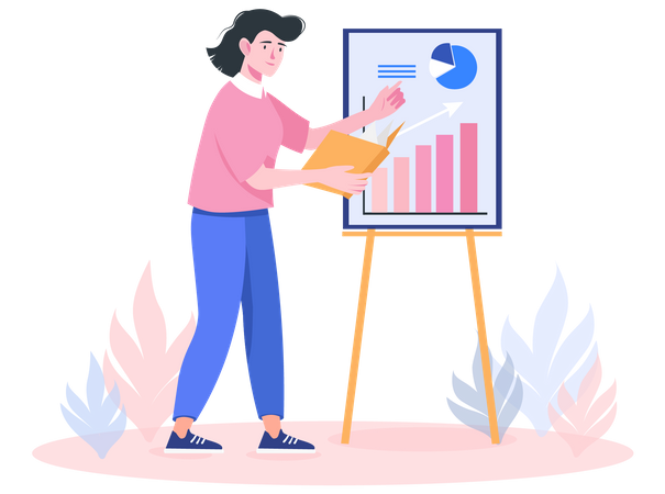 Woman presents data analysis  Illustration