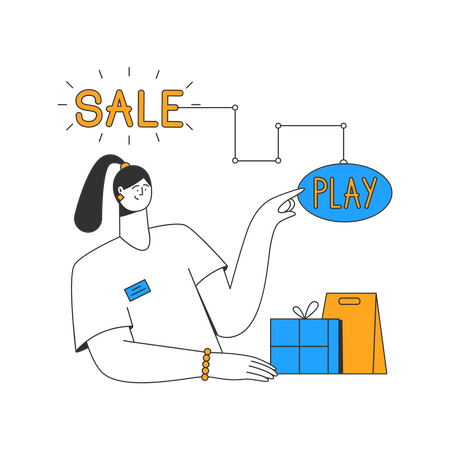 Woman presses the button to start the sale  Illustration