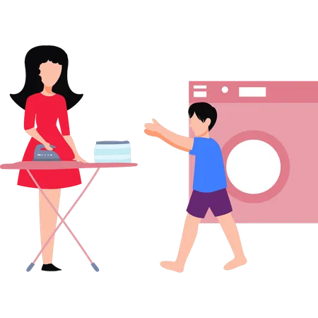 The Girl Is Pressing Clothes Illustration