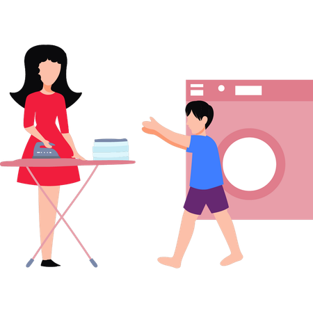 Woman Pressing Clothes  Illustration