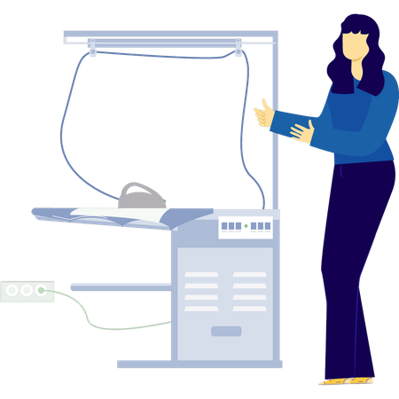 Woman pressing the cloth on iron table  Illustration