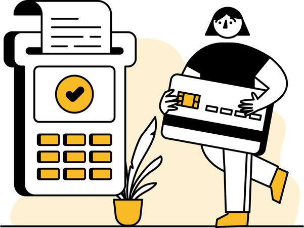 Woman print invoices from cards  イラスト
