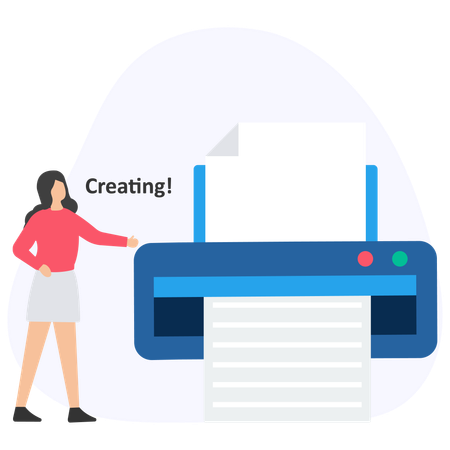 Woman printing document  Illustration