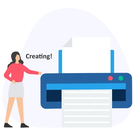 Woman printing document  Illustration