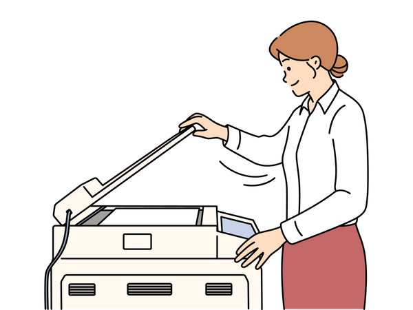 Woman printing Xerox using machine  Illustration