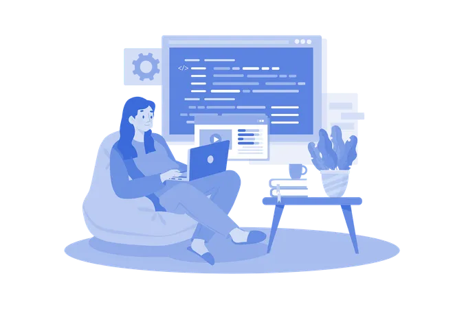 Woman Programmer Working On A New Project Illustration