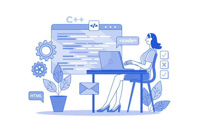 Woman Programmer Working On A New Project  Illustration