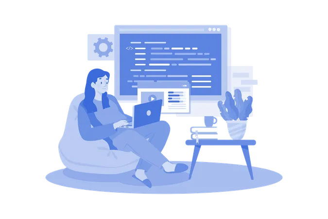 Woman Programmer Working On A New Project  Illustration