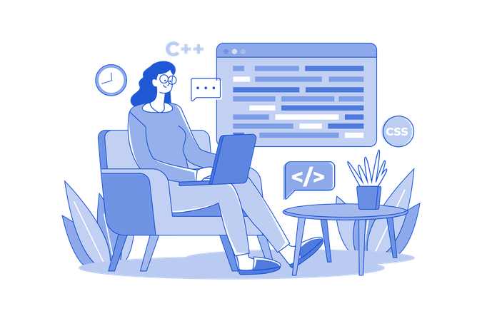 Woman Programming On A Laptop  Illustration