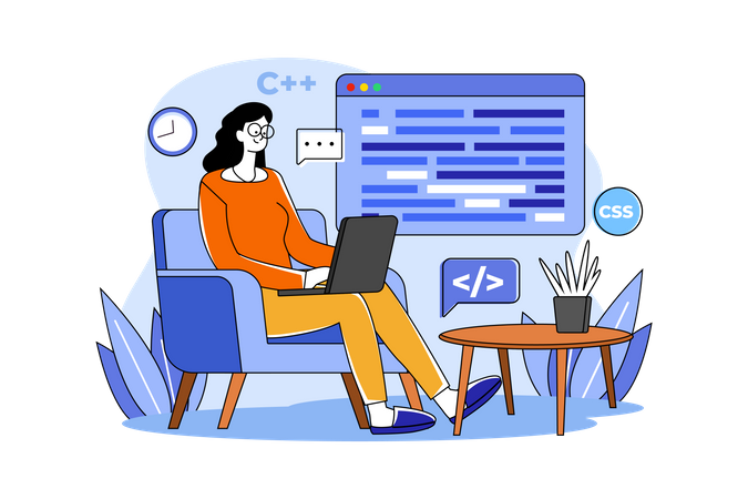 Woman Programming On A Laptop Illustration