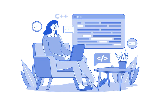 Woman Programming On A Laptop  Illustration