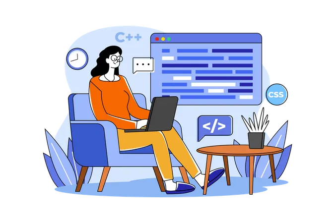 Woman Programming On A Laptop  Illustration