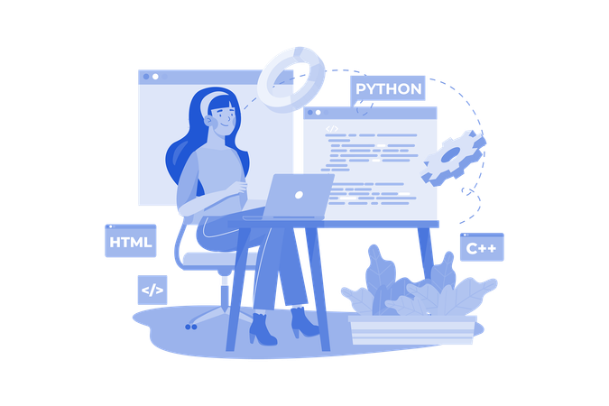 Woman Programming On Laptop  Illustration
