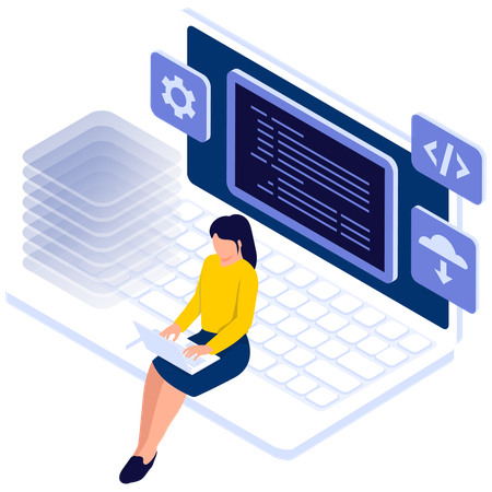 Woman Programming on Laptop  Illustration