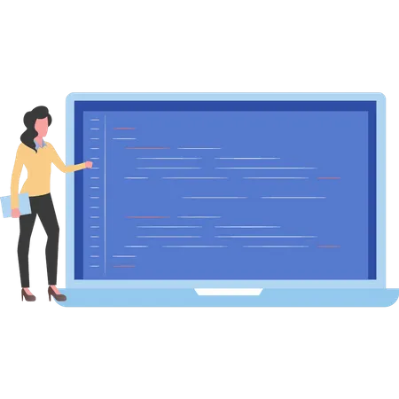 Girl Programming Software On Laptop Illustration