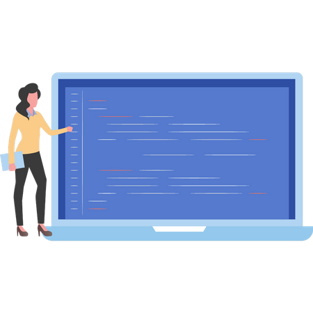 Woman programming software on laptop  Illustration