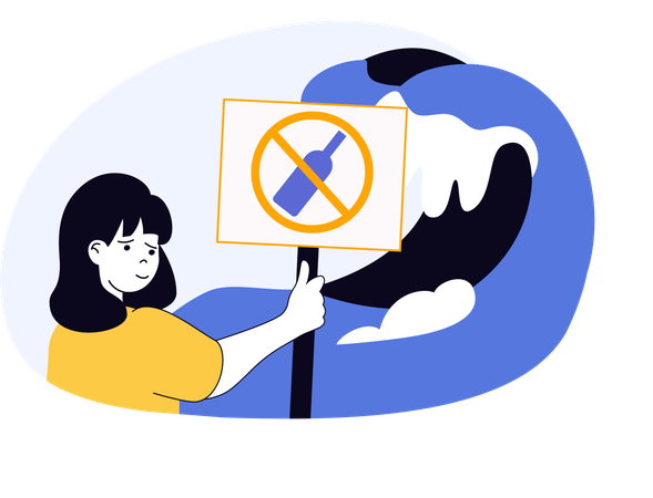 Woman prohibits plastic bottles to be thrown in sea  Illustration