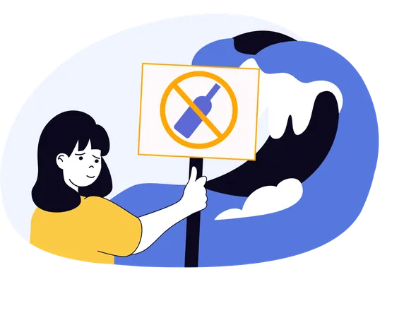 Woman prohibits plastic bottles to be thrown in sea  Illustration