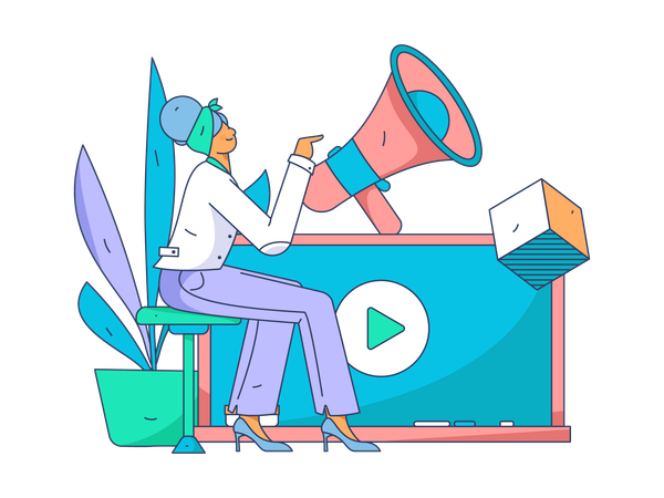 Woman promotes marketing videos  Illustration