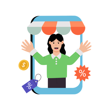 Woman Promotes Sale Shopping  Illustration