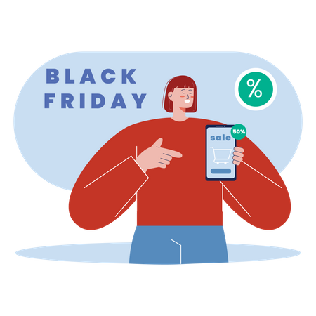 Woman promoting Black Friday sale  Illustration