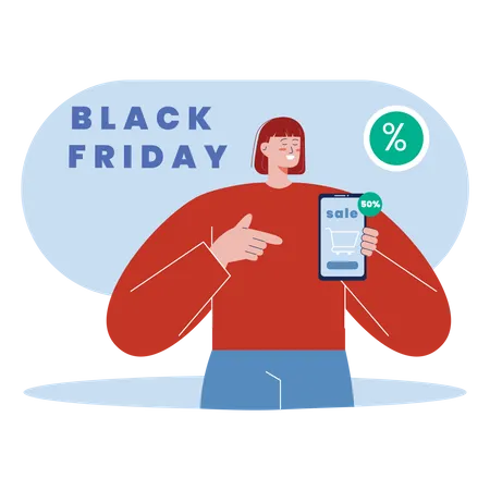 Woman promoting Black Friday sale  Illustration