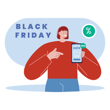 Woman promoting Black Friday sale  Illustration