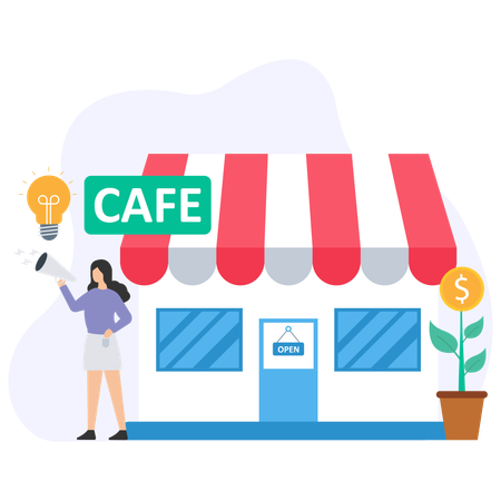 Woman promoting coffee shop  Illustration