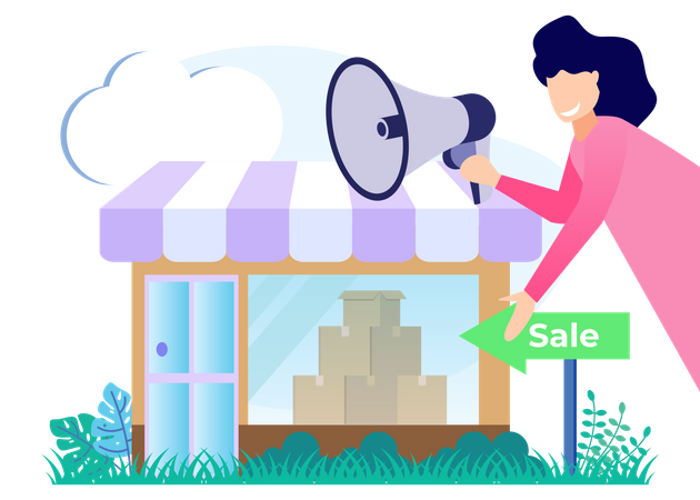 Woman promoting for sale at store  Illustration