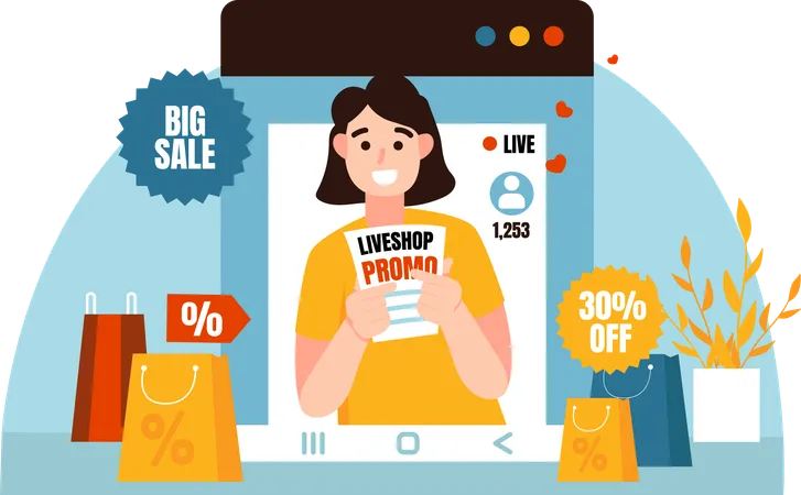 Woman promoting sales online  Illustration