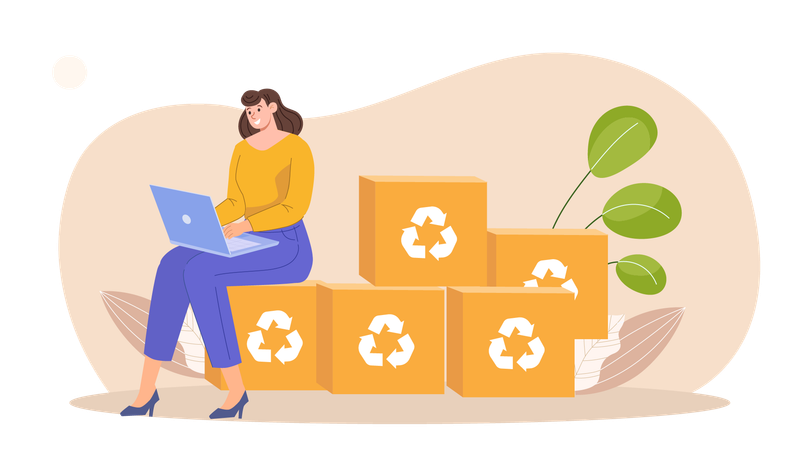 Woman promoting sustainable product packaging  Illustration