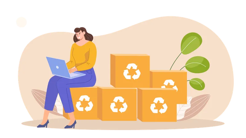 Woman promoting sustainable product packaging  Illustration