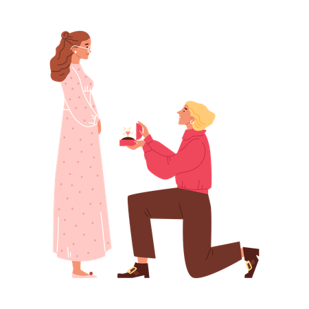 Woman proposing on one knee to her girlfriend  Illustration