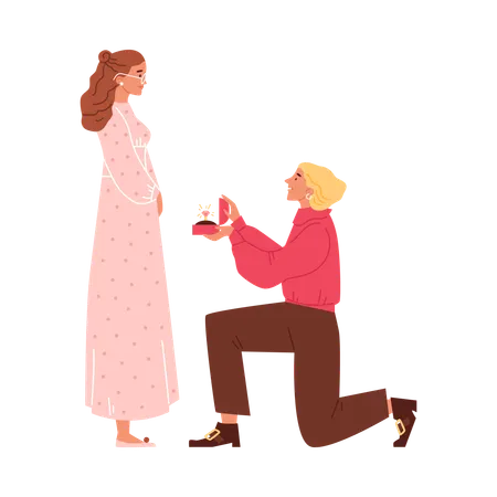 Woman proposing on one knee to her girlfriend  Illustration