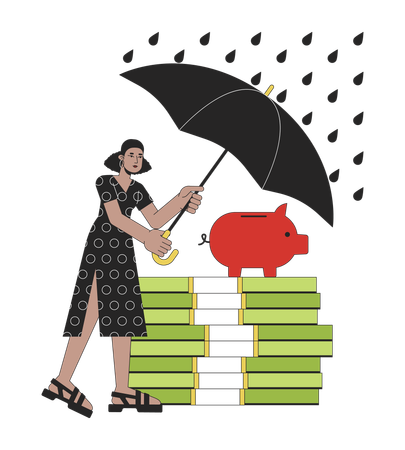 Woman Protected money from financial risks  Illustration