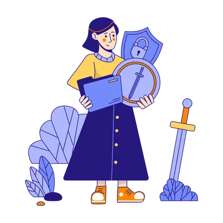 Woman protecting private data  Illustration